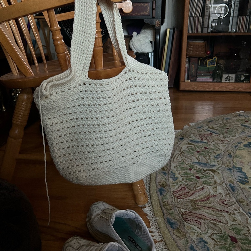 Cream crochet Tote Bag with Textured Design